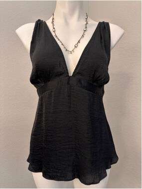Free People Black Plunging V-Neck Satin-Effect Camisole